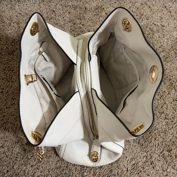 Coach Turnlock Edie Shoulder Bag, White with Chains - Picture 11 of 16